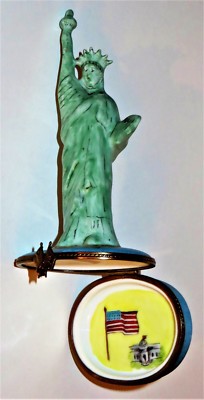 LIMOGES BOX~ STATUE OF LIBERTY ~NEW YORK CITY~ US FLAG & WHITE HOUSE ~PEINT MAIN