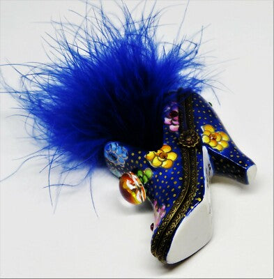 LIMOGES FRANCE BOX - LIMOGES IMPORTS - SHOE - FLOWERS & CRYSTALS & FEATHERS - LE