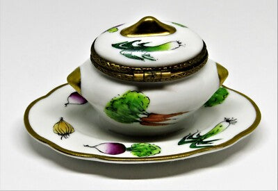 LIMOGES FRANCE BOX - PARRY-VIEILLE - VEGETABLE SOUP TUREEN & ATTACHED PLATTER