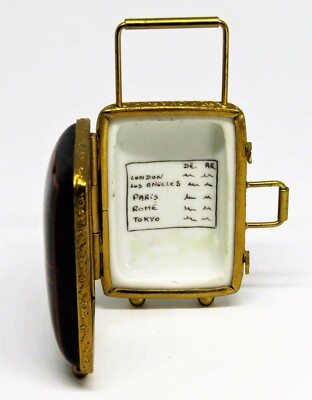 LIMOGES FRANCE BOX - BLACK 'ROLLING' SUITCASE -PLANE SCHEDULES- LUGGAGE - TRAVEL