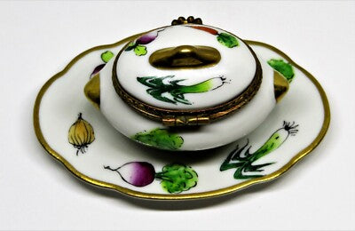 LIMOGES FRANCE BOX - PARRY-VIEILLE - VEGETABLE SOUP TUREEN & ATTACHED PLATTER