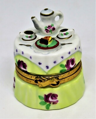 LIMOGES FRANCE BOX- ARTORIA - TEA FOR TWO GARDEN PARTY TABLE - CAKE - ROSES - LE