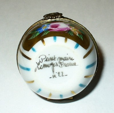 LIMOGES FRANCE BOX ~ FLORAL EGG & PERFUME BOTTLE ~ FLOWERS & STRIPES ~ ROSES