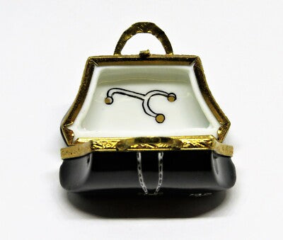 LIMOGES FRANCE BOX~ DOCTOR'S LITTLE BLACK BAG & STETHOSCOPE ~MEDICAL~ PEINT MAIN