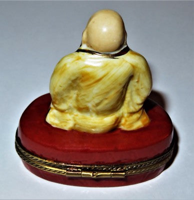 LIMOGES FRANCE BOX - BUDDHA & GOLDEN BALL -LOTUS FLOWER & CHINESE CHARACTERS- LE