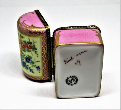 LIMOGES FRANCE BOX - VINTAGE PINK FLORAL CHEST - FLOWERS - ROSES - PADLOCK CLASP