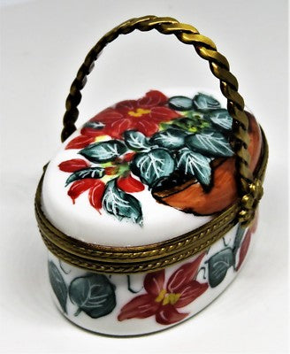 LIMOGES BOX- CHRISTMAS - POINSETTIA FLOWER BASKET & TERRA COTTA POT - TOP SIGNED