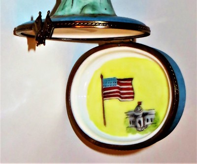 LIMOGES BOX~ STATUE OF LIBERTY ~NEW YORK CITY~ US FLAG & WHITE HOUSE ~PEINT MAIN