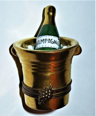 LIMOGES BOX ~ PARRY-VIEILLE ~ GOLD CHAMPAGNE BUCKET & BOTTLE ~ ANNIVERSARY