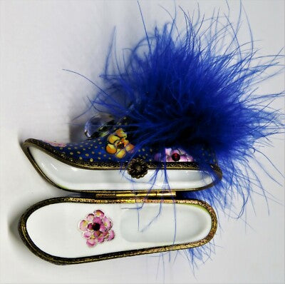 LIMOGES FRANCE BOX - LIMOGES IMPORTS - SHOE - FLOWERS & CRYSTALS & FEATHERS - LE