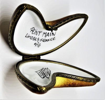 LIMOGES FRANCE BOX ~ CHINESE FORTUNE COOKIE &  "GOOD LUCK" FORTUNE ~ PEINT MAIN
