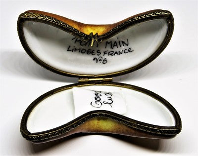 LIMOGES FRANCE BOX ~ CHINESE FORTUNE COOKIE &  "GOOD LUCK" FORTUNE ~ PEINT MAIN