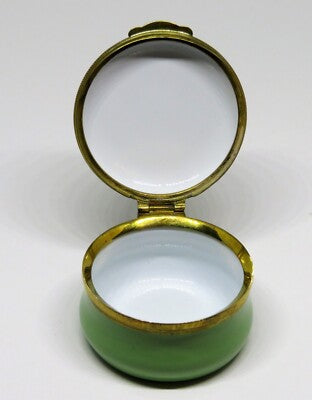 CRUMMLES ENGLISH ENAMEL BOX - KITTEN & FLOWERS & EASTER EGGS - LESLEY ANNE IVORY