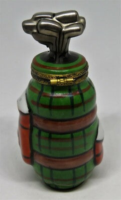 LIMOGES FRANCE BOX ~ GREEN PLAID GOLF BAG & CLUBS ~ PEINT MAIN ~ GERARD RIBIERRE