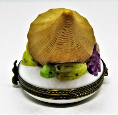 LIMOGES BOX - CHAMART - THANKSGIVING -CORNUCOPIA & FRUITS- WICKER HORN OF PLENTY