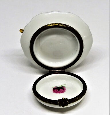 LIMOGES FRANCE BOX - PARRY-VIEILLE - RASPBERRY TART & SPOON ON A PLATE - PASTRY