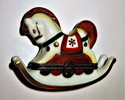 LIMOGES FRANCE BOX -PARRY-VIEILLE- TOY ROCKING HORSE -TOYS- GOLD BELLS & FLOWERS