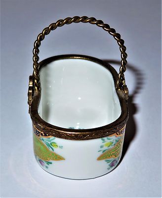 LIMOGES FRANCE BOX - FLORAL BASKET & THREE PERFUME BOTTLES - PINK FLOWERS