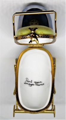 LIMOGES FRANCE BOX - BABY CARRIAGE - BABY & PACIFIER - TEDDY BEAR CLASP - PRAM