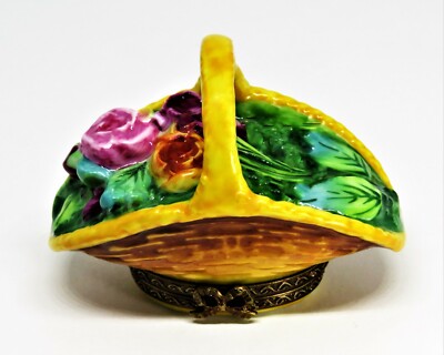 LIMOGES FRANCE BOX - PARRY-VIEILLE - BASKET OF SUMMER ROSES - GARDENING SHEARS