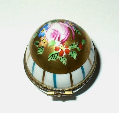 LIMOGES FRANCE BOX ~ FLORAL EGG & PERFUME BOTTLE ~ FLOWERS & STRIPES ~ ROSES