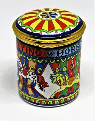 STAFFORDSHIRE ENGLISH ENAMEL BOX - FLYING HORSES CAROUSEL - MERRY-GO-ROUND