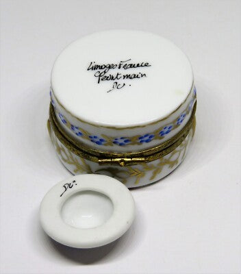 LIMOGES BOX ~ FLORAL HAT BOX & SPRING BONNET ~ FLOWERS ~ PINK ROSES ~ PEINT MAIN