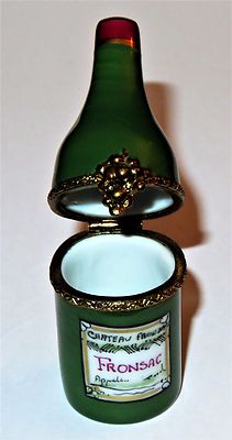 LIMOGES FRANCE BOX ~ CHATEAU FRONSAC FRENCH WINE BOTTLE ~ GRAPES ~ PEINT MAIN