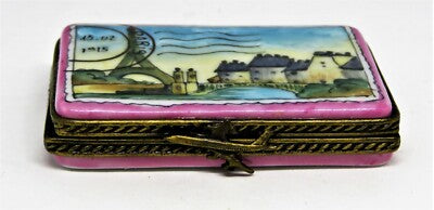 LIMOGES FRANCE BOX - PARIS POSTCARD -EIFFEL TOWER- PLANES - TRAVEL - LOVE LETTER