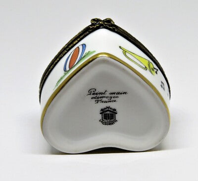 LIMOGES FRANCE BOX ~ HEART & GIRL & TOYS ON GRASS ~ DOLL & BALL ~ PEINT MAIN
