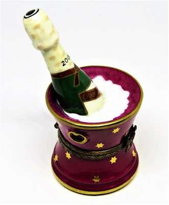 LIMOGES BOX - ELDA - BRUT CHAMPAGNE BOTTLE IN ICE BUCKET & GLASS FLUTES