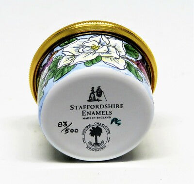 STAFFORDSHIRE ENGLISH ENAMEL BOX - MAGNOLIA FLOWERS & HUMMINGBIRDS - CHARLESTON