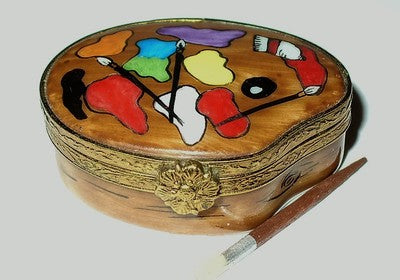 LIMOGES FRANCE BOX ~ ARTIST'S PAINT SET ~ PALETTE & BRUSHES ~ PEINT MAIN