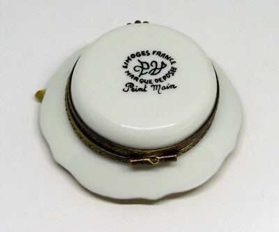 LIMOGES FRANCE BOX - PARRY-VIEILLE - RASPBERRY TART & SPOON ON A PLATE - PASTRY