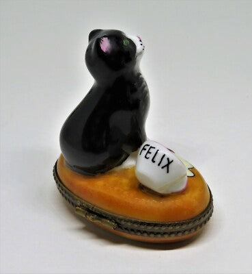 LIMOGES FRANCE BOX - PARRY-VIELLE - TUXEDO CAT & CUP OF SPILT MILK - FELIX - PV