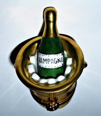 LIMOGES BOX ~ PARRY-VIEILLE ~ GOLD CHAMPAGNE BUCKET & BOTTLE ~ ANNIVERSARY
