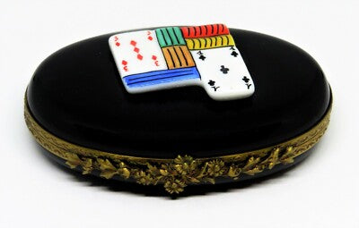 LIMOGES BOX~ POKER ~ DICE & PLAYING CARDS & CHIPS ~ GAMING ~GAMBLING~ PEINT MAIN