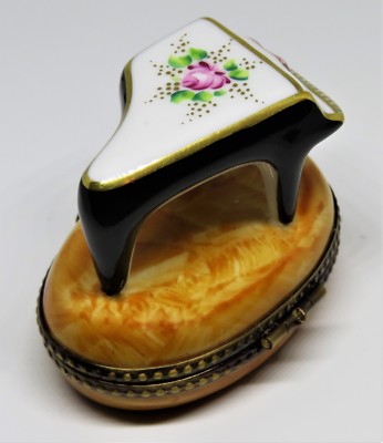 LIMOGES FRANCE BOX ~ PV ~ GRAND PIANO & PINK ROSE ~ LYRE & G-CLEF ~PEINT MAIN