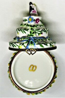 LIMOGES FRANCE BOX ~ WEDDING CAKE ~ BRIDE & GROOM ~ FLOWERS ~ ROSES ~ PEINT MAIN
