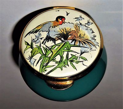 STAFFORDSHIRE ENAMEL BOX - EDWARDIAN LADY COUNTRY DIARY - BIRD & FLOWER STALK