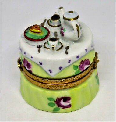 LIMOGES FRANCE BOX- ARTORIA - TEA FOR TWO GARDEN PARTY TABLE - CAKE - ROSES - LE
