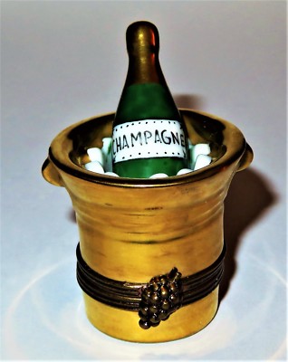 LIMOGES BOX ~ PARRY-VIEILLE ~ GOLD CHAMPAGNE BUCKET & BOTTLE ~ ANNIVERSARY