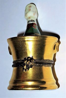 LIMOGES BOX - ELDA - BOTTLE OF BRUT CHAMPAGNE 2000 CHILLING IN A BUCKET - GRAPES