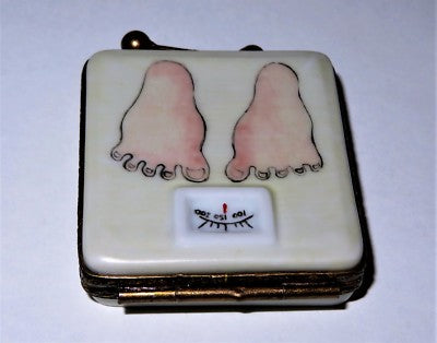 LIMOGES FRANCE BOX- DIETER'S BATHROOM SCALE - BARBELL - ALERT! - WEIGHT WATCHERS