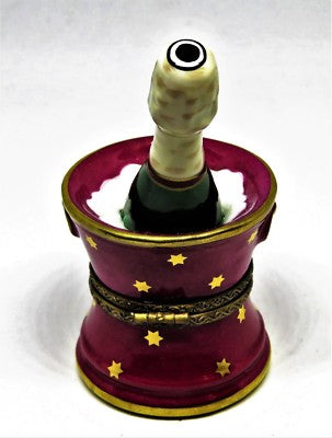 LIMOGES BOX - ELDA - BRUT CHAMPAGNE BOTTLE IN ICE BUCKET & GLASS FLUTES