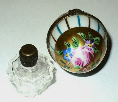 LIMOGES FRANCE BOX ~ FLORAL EGG & PERFUME BOTTLE ~ FLOWERS & STRIPES ~ ROSES