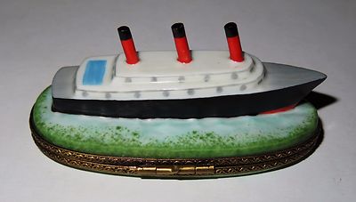 LIMOGES FRANCE BOX -CHAMART- CRUISE SHIP -OCEAN LINER- SHIP'S WHEEL & DECK CHAIR
