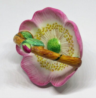 LIMOGES FRANCE BOX - PARRY-VIEILLE -  ROSE FLOWER BASKET & PORCELAIN HANDLE