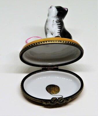 LIMOGES FRANCE BOX - PARRY-VIELLE - TUXEDO CAT & CUP OF SPILT MILK - FELIX - PV