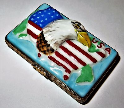 LIMOGES BOX - MAP OF THE UNITED STATES - EAGLE & FLAG - 4TH OF JULY - LE "1/500"